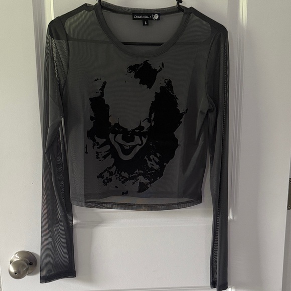 Dolls Kill Tops - Dolls Kill Black Graphic Mesh Top